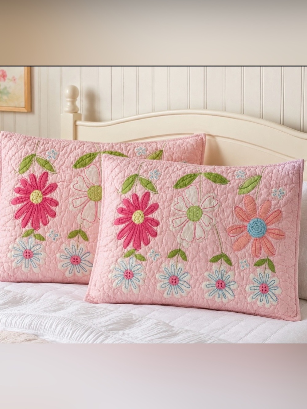 Pottery Barn Kids Pink
Floral Embroidered
Quilted Pillow Shams -
Set of 2